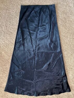 Babaton Navy Satin-Look Slip Skirt